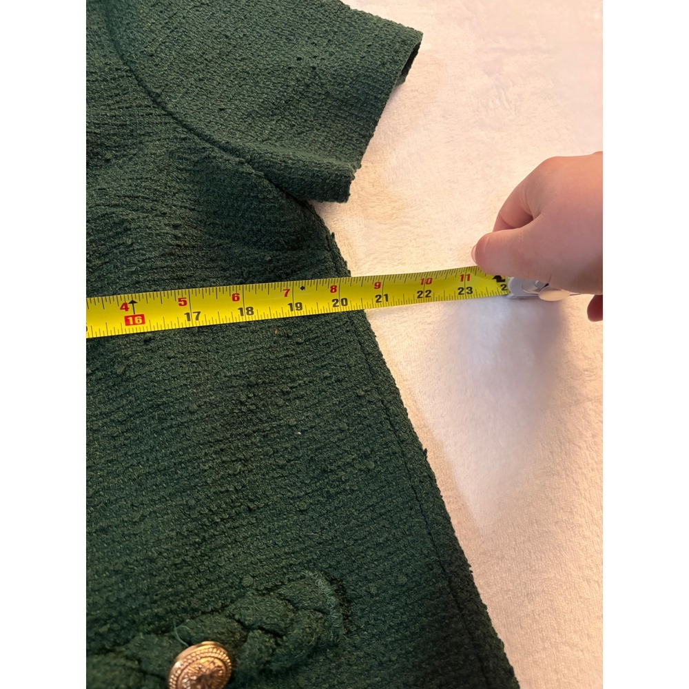 Tuckernuck Hunter Green Tweed Jackie Dress Short Sleeve Gold Button Shift L - Picture 5 of 7